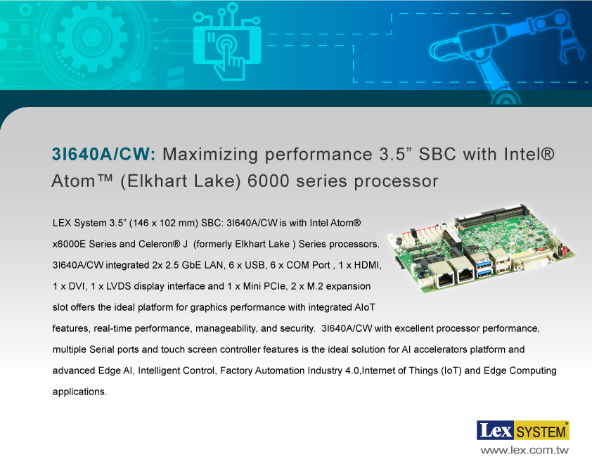 Maximizing performance 3.5” SBC with Intel Atom (Elkhart Lake) 6000 series processor