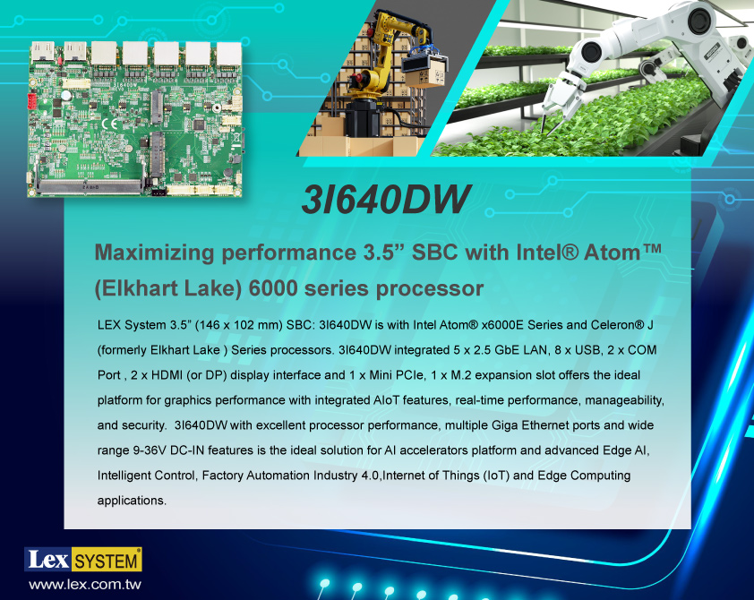 3I640DW: Maximizing performance 3.5 SBC with Intel Atom (Elkhart Lake) 6000 series processor