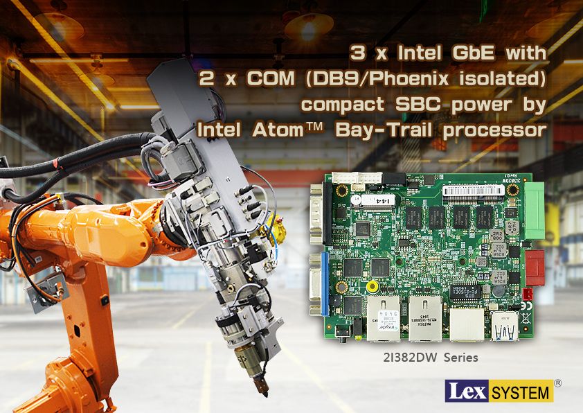2I382DW - 3 x Intel GbE with 2 x COM (DB9 / Phoenix isolated) compact SBC power by Intel Atom™ Bay-Trail processor
