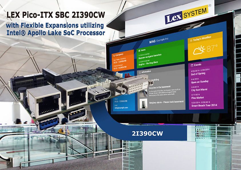 2I390CW - LEX Pico-ITX SBC 2I390CW with Flexible Expansions utilizing Intel® Apollo Lake SoC Processor