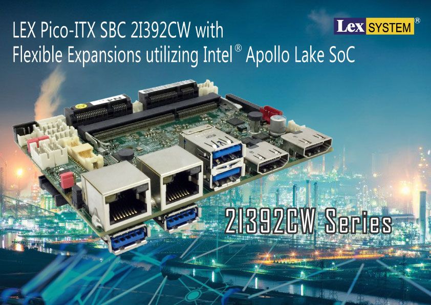 2I392CW - LEX Pico-ITX SBC 2I392CW with Flexible Expansions utilizing Intel® Apollo Lake SoC Processor